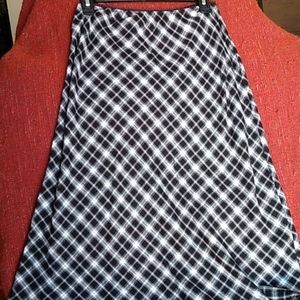 Black and white plaid patterned midi skirt